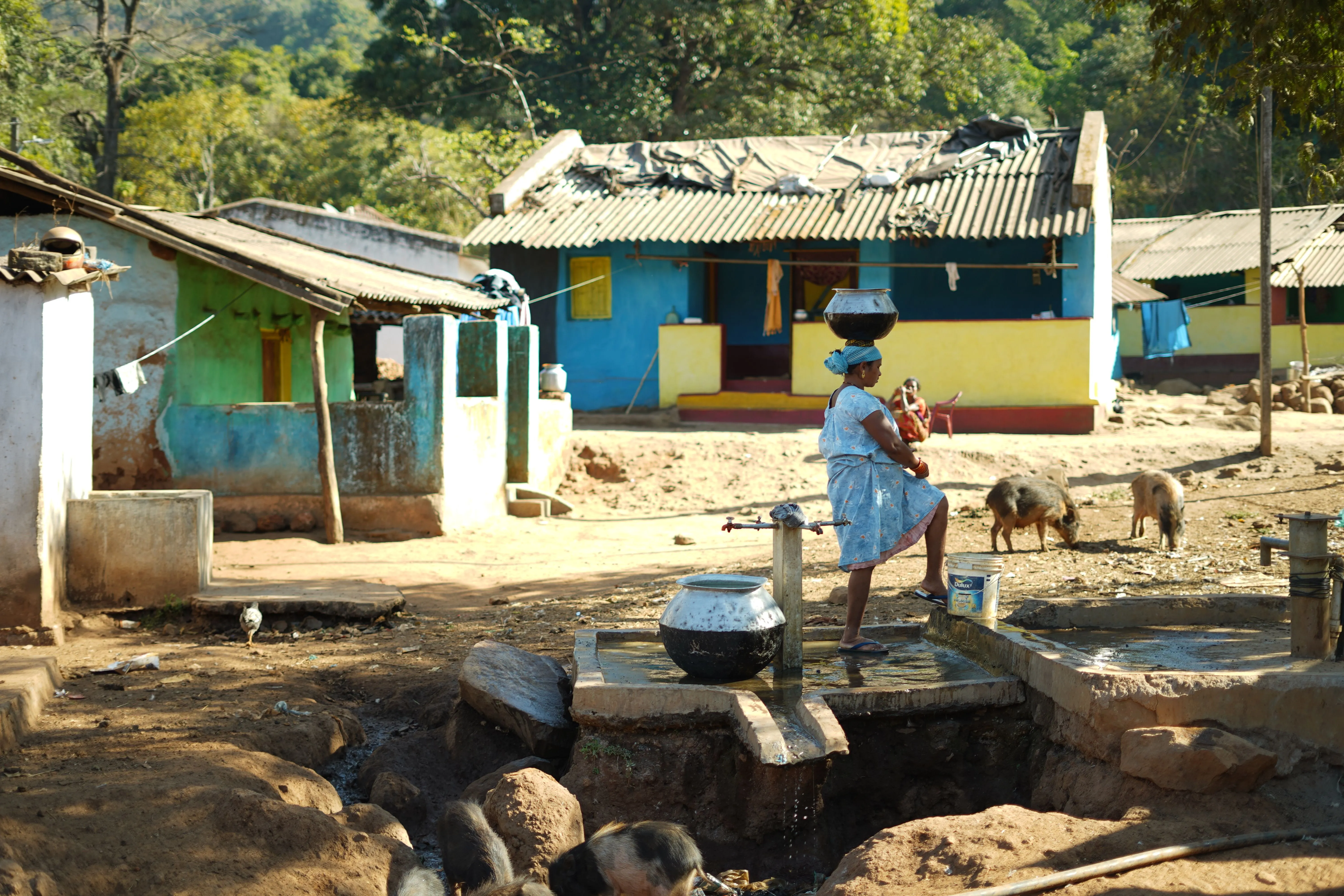 A woman drawing water at a village pump, an organisation Neeyah has seen in person